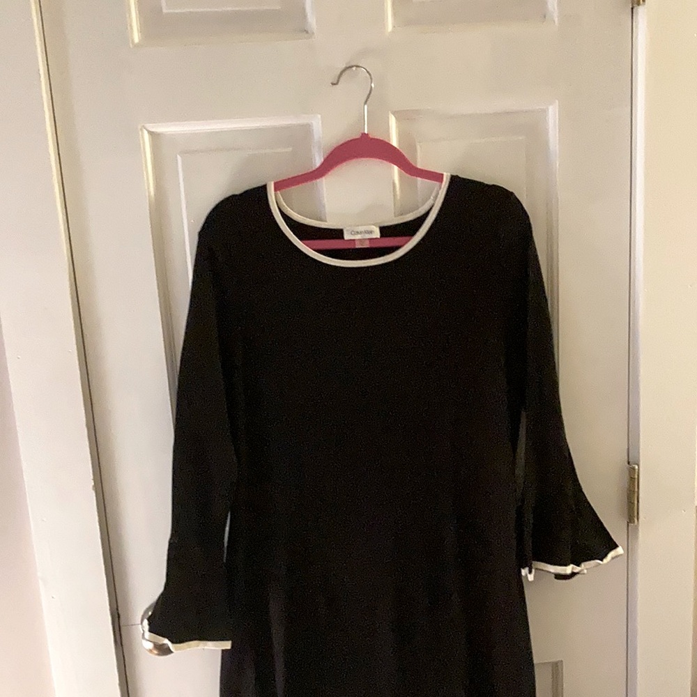 Black and white bell sleeve sweater dress